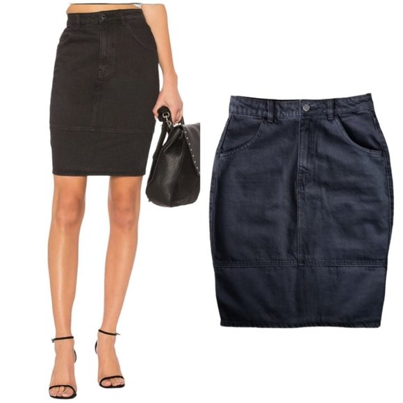 Obey black denim high waist pencil skirt with back zipper slit - Picture 2 of 13